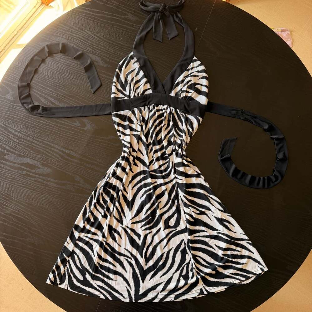 Connected Apparel Zebra Print Halter Dress Size 8